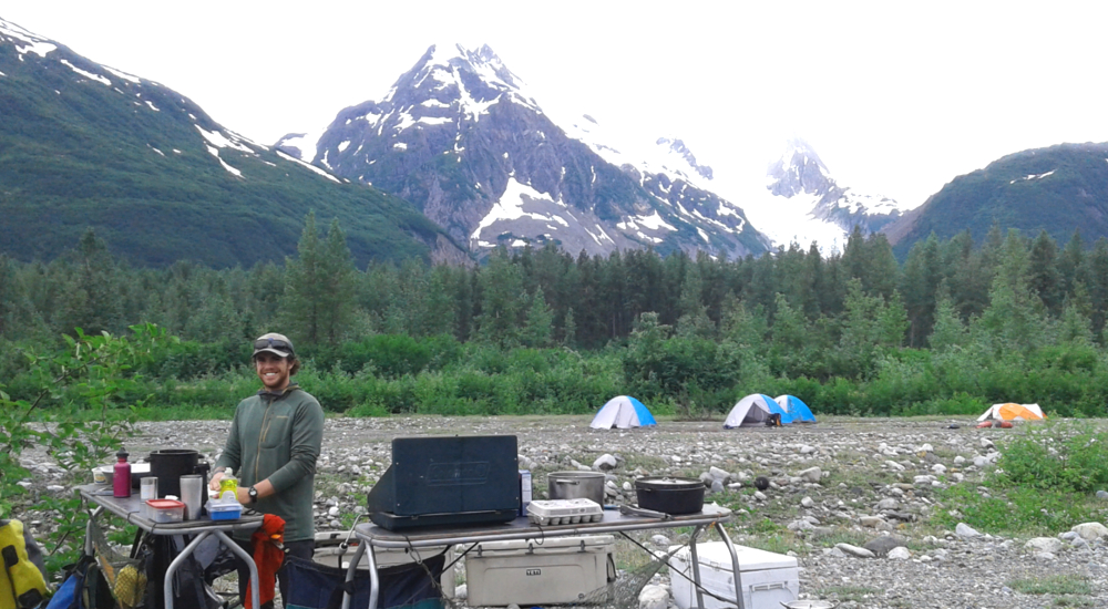 Camped below the Le Blondeau glacier on the Upper Tsirku