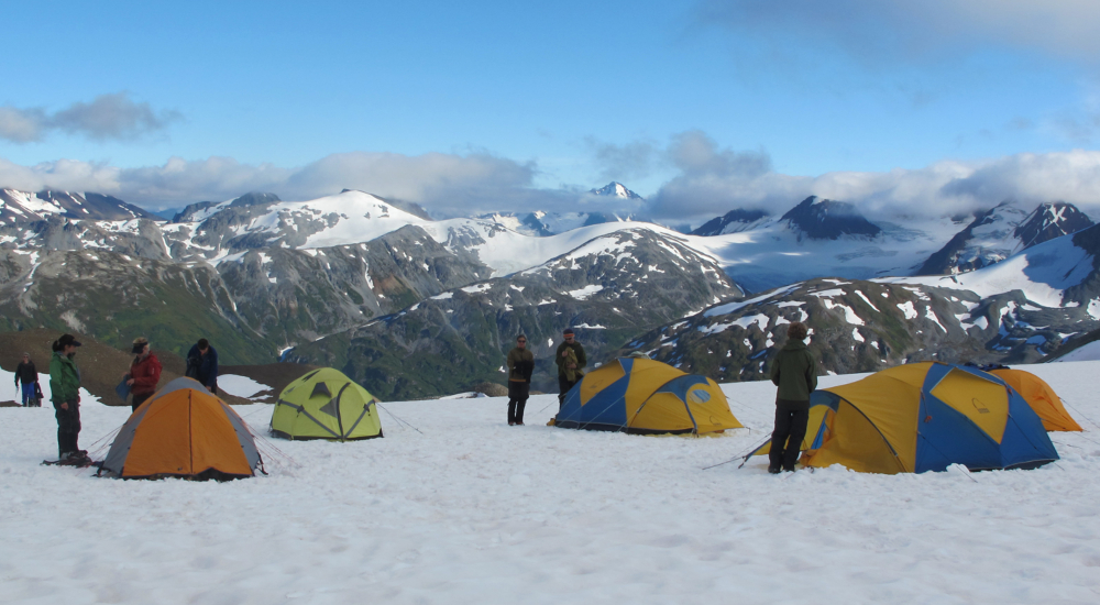 Setting up camp on a 5-day mountaineering course