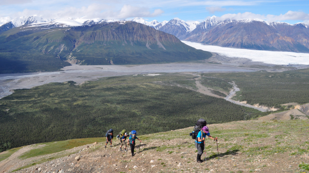 Ascending up towards Expectation Pass with the Donjek Glacier in the distance
