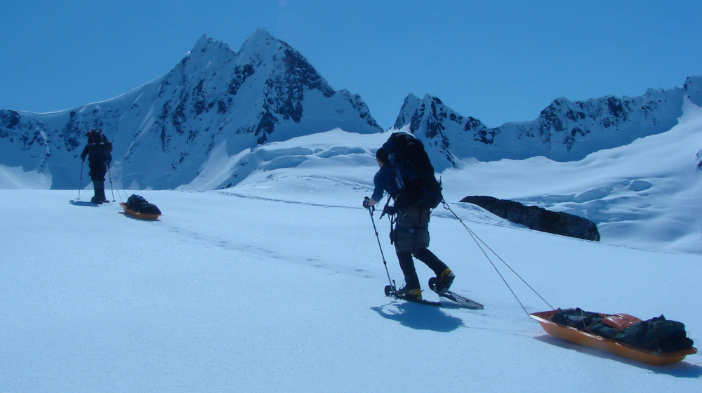 We'll practice moving camp and hauling sleds; key skills for any Alaska mountaineering expedition