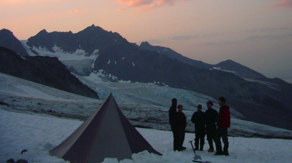 Enjoying the evening alpenglow during an August course