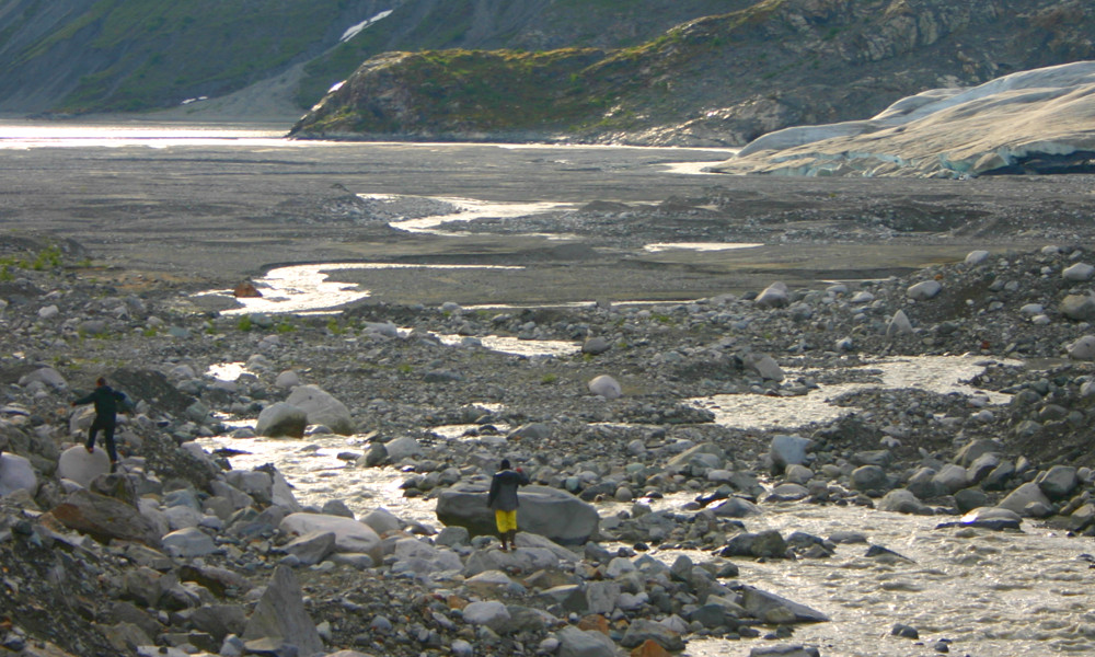 Going for an exploratory hike along the terminus of the Riggs Glacier