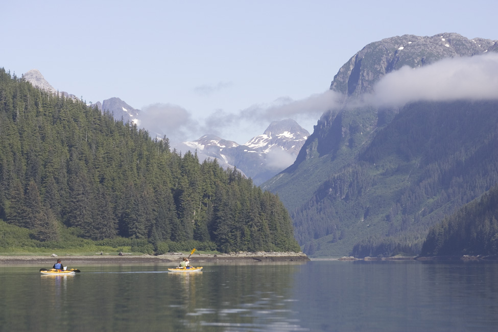 Kayaking calm waters of Glacier Bay National Park