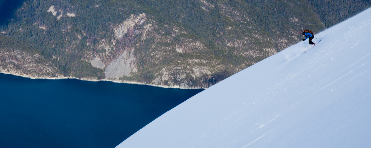 Skiing above the Taiya Inlet just outside of Skagway, Alaska