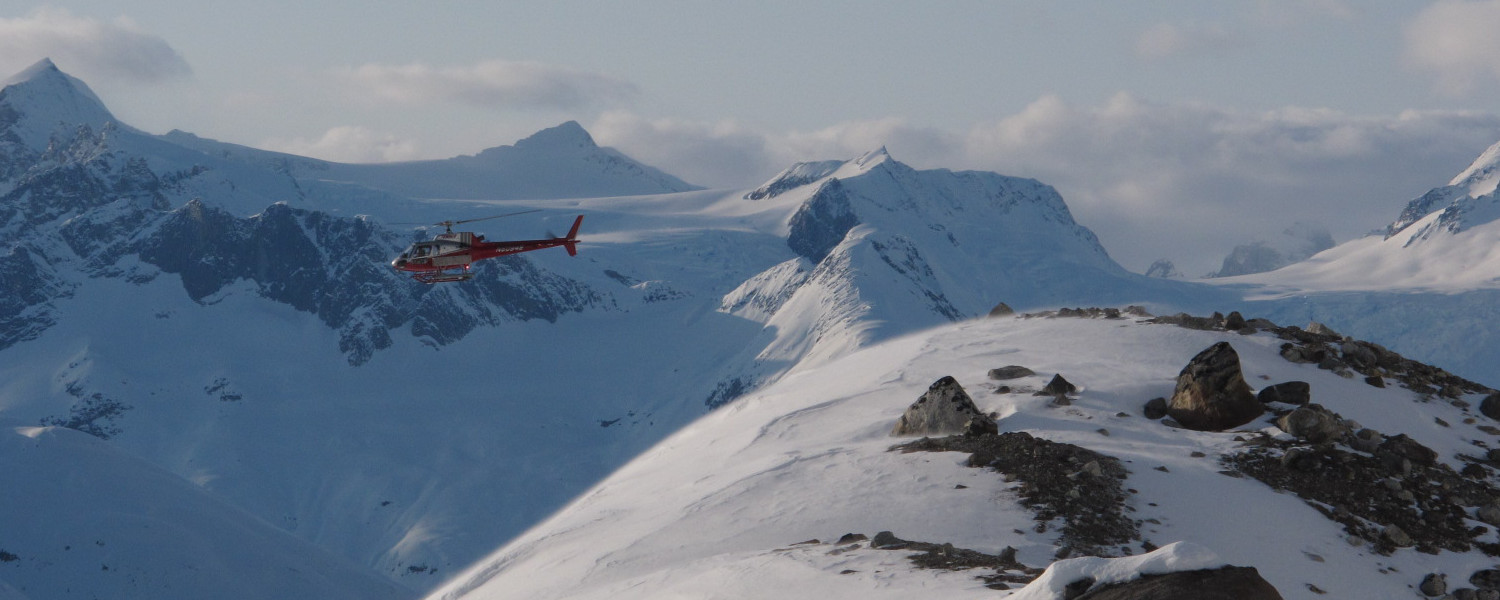 Helicopter positioning for a pick up near Skagway
