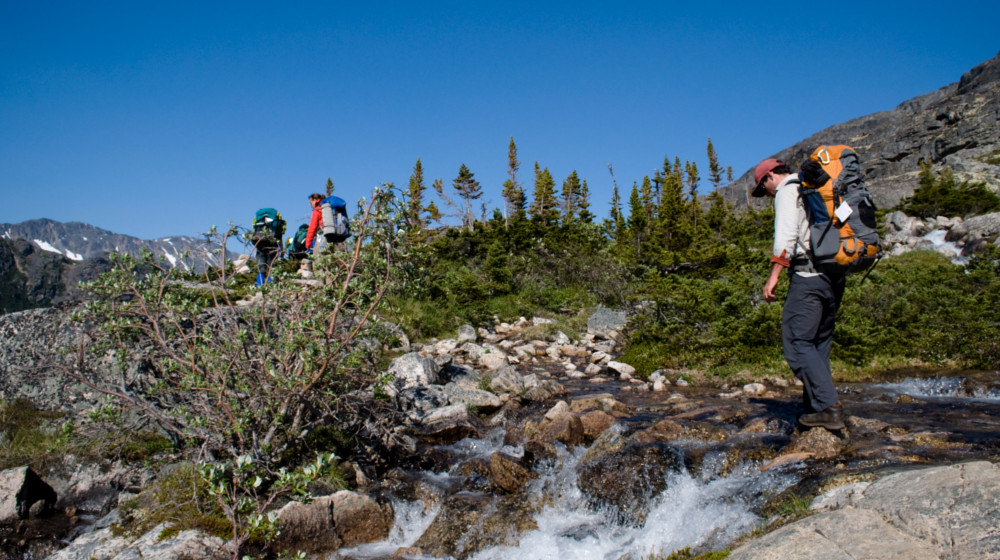 Blue skies after cross the pass and enjoying the more mellow terrain leading to Lake Bennett